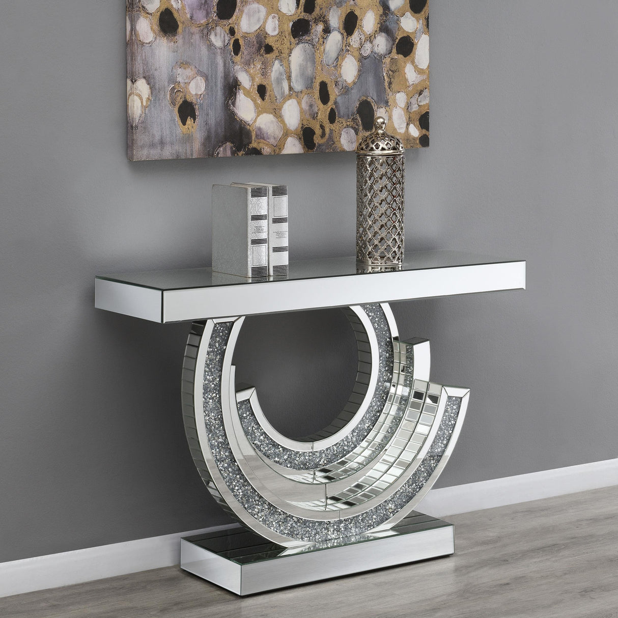 Coaster Imogen Sculptural Mirrored Entryway Console Table Silver
