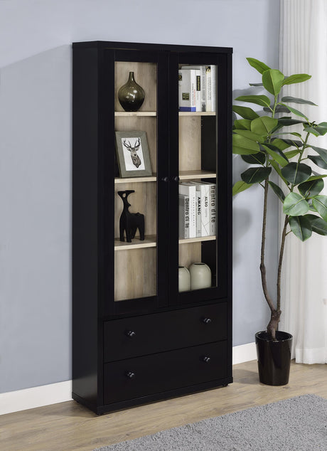 Coaster Hawthorne 4-shelf Glass Door Cabinet with Drawers Black