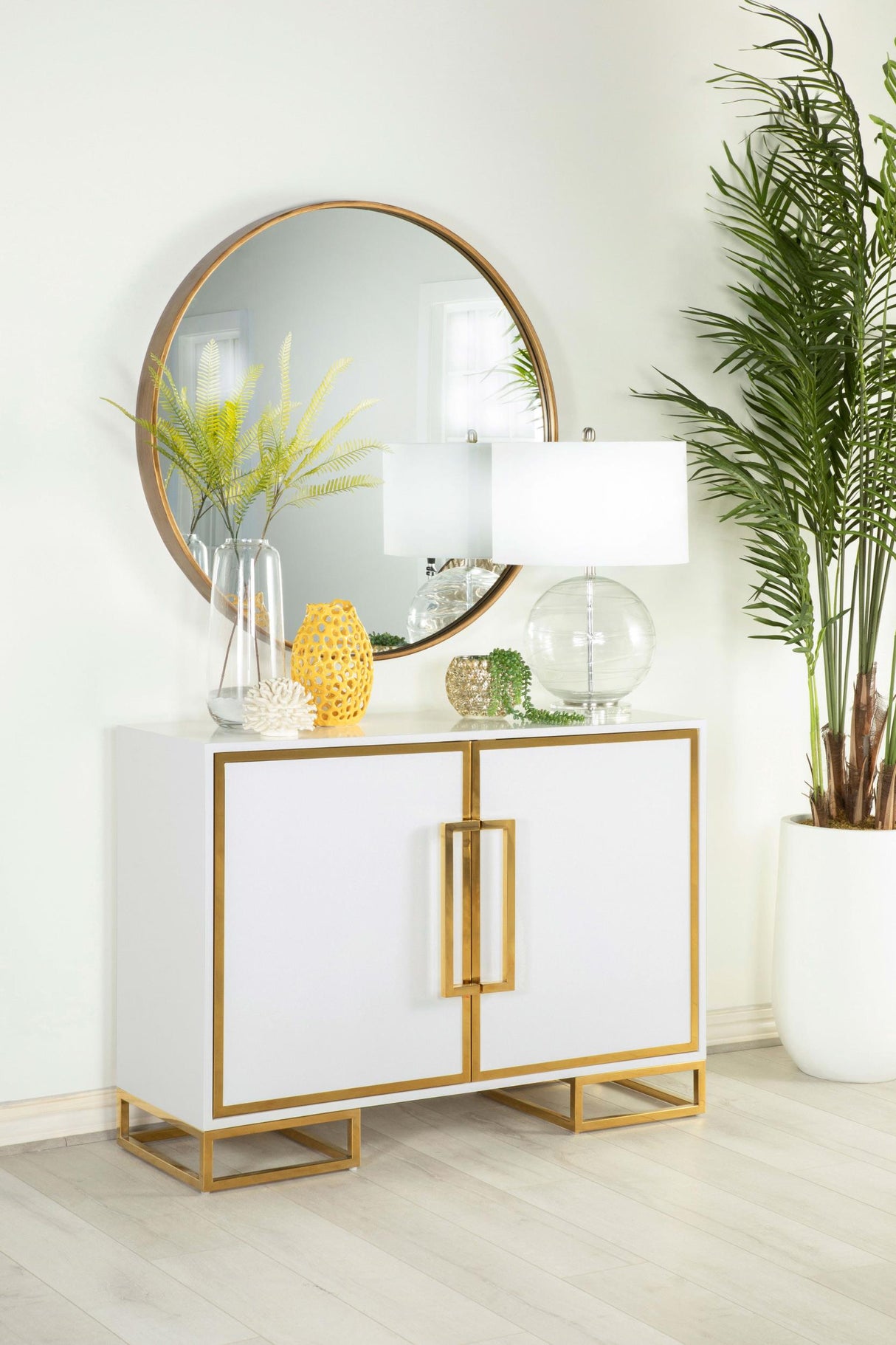 Coaster Elsa 2-door Wood Storage Accent Cabinet White and Gold