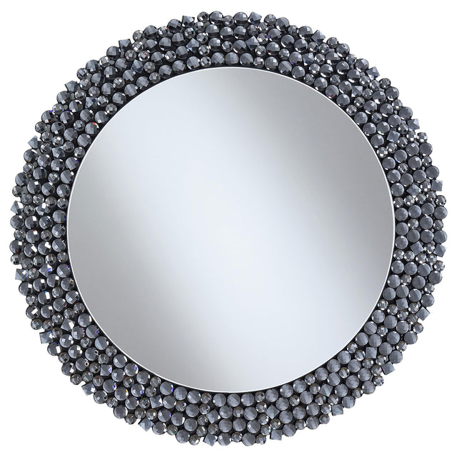 Coaster Claudette 32 x 32 Inch Round Crystal Wall Mirror Grey