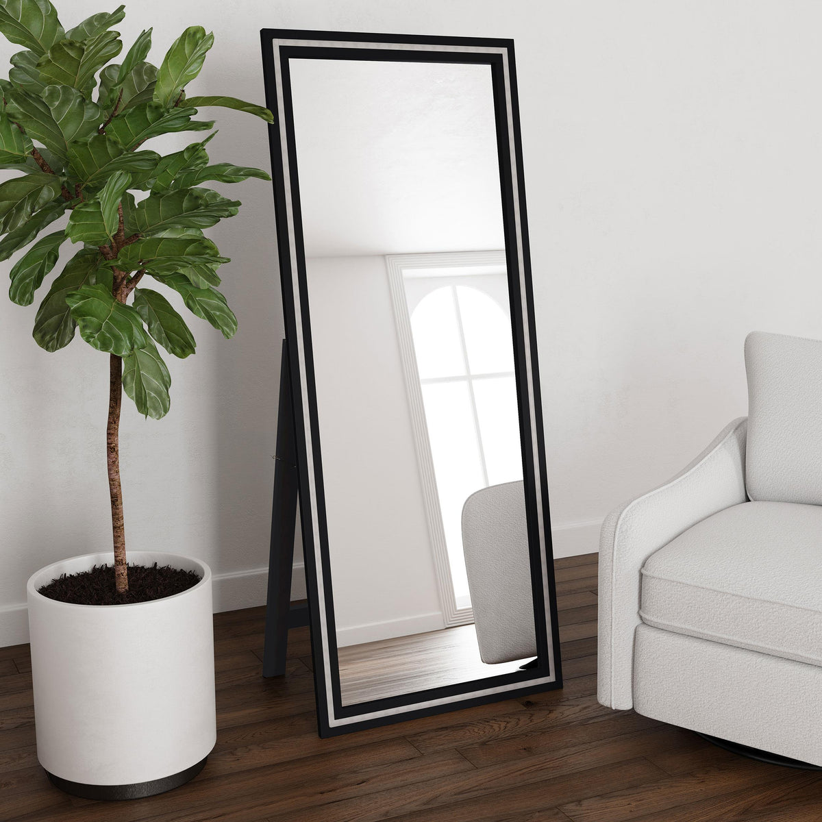 Coaster Windrose 28 x 67 Inch Tempered LED Standing Mirror Black