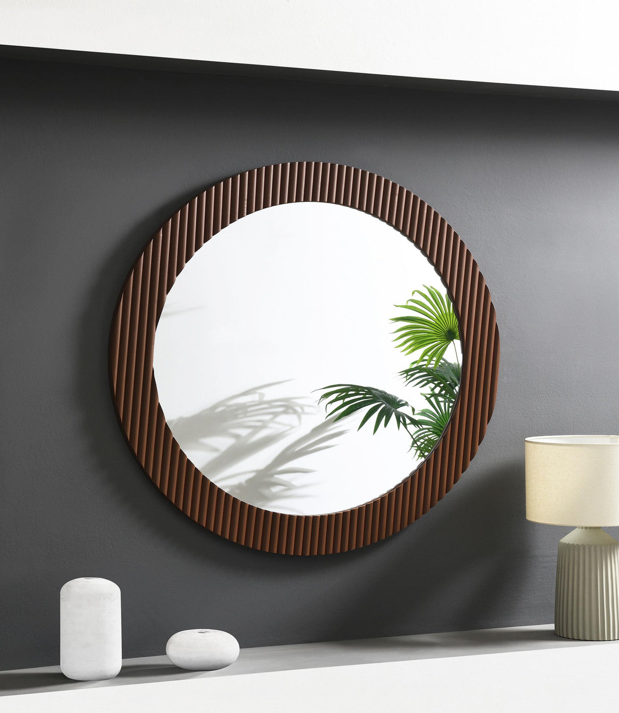 Coaster Dexter 40 x 40 Inch Round Reeding Frame Wall Mirror Brown