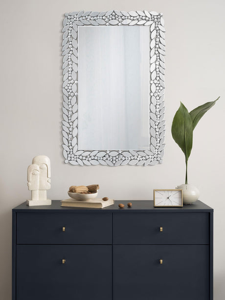 Coaster Cecily 32 x 47 Inch Leaf Border Crystal Wall Mirror Silver