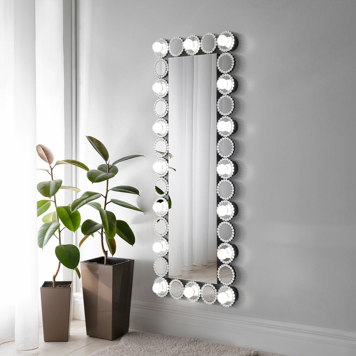Coaster Aghes 24 x 62 Inch Wall Mirror with Lighting Silver