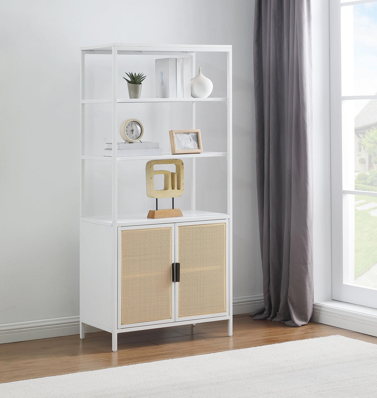 Coaster Amherst 3-shelf Radio Weave Cane Metal Accent Cabinet White