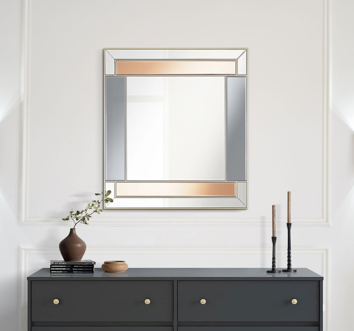Coaster Braylin 38 x 40 Inch Wall Mirror Champagne and Silver