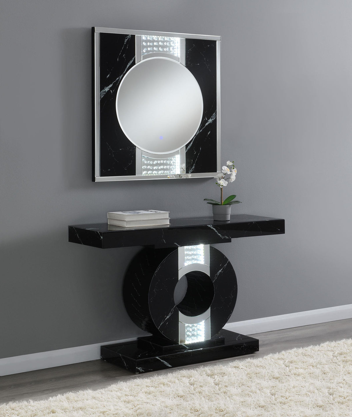 Coaster Carter 34 x 36 Inch Square LED Light Wall Mirror Black