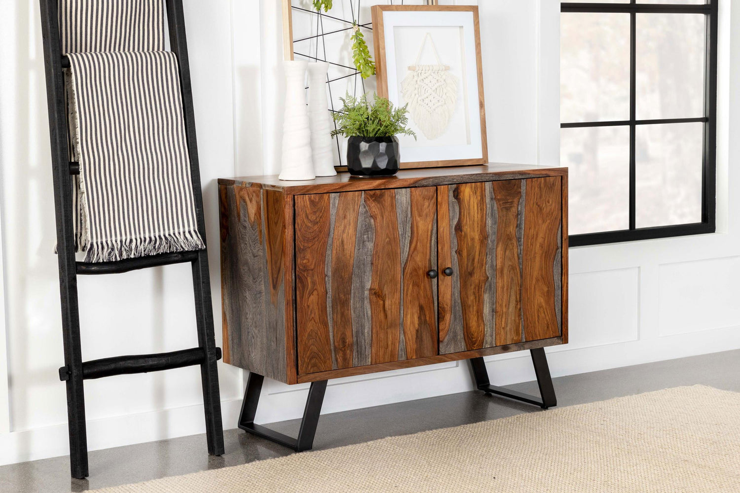 Coaster Mathis 2-door Sheesham Wood Storage Accent Cabinet Grey