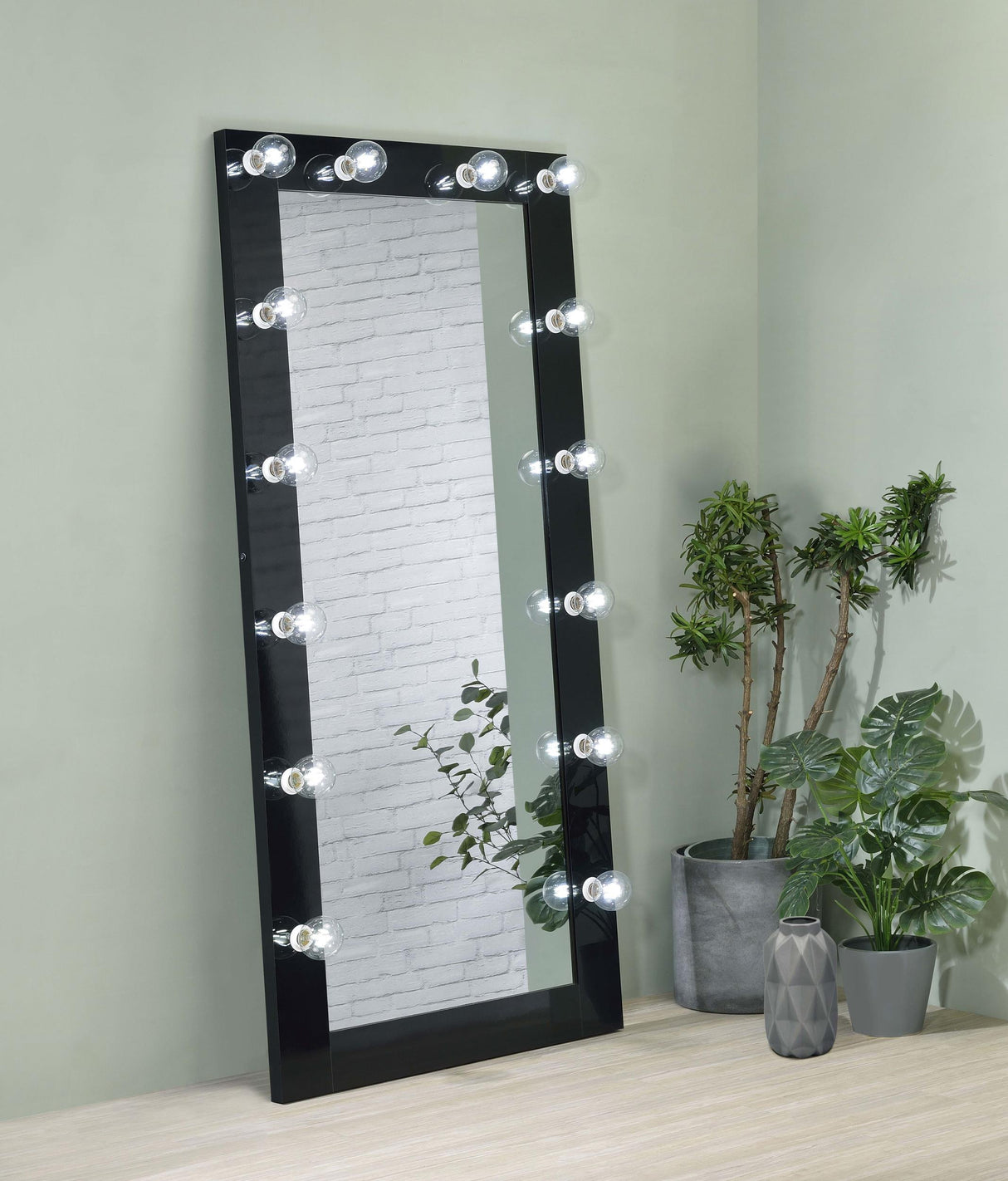 Coaster Zayan 32 x 71 Inch Floor Mirror LED Lighting Black Gloss