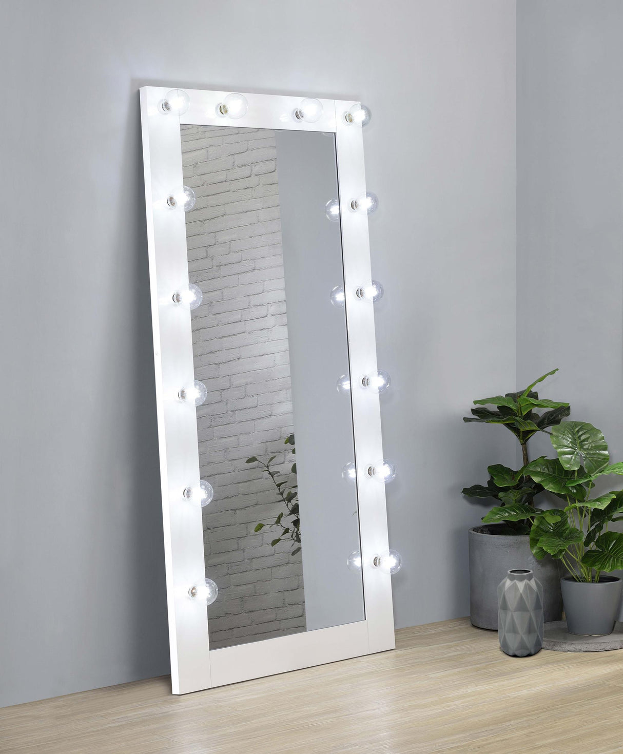 Coaster Zayan 32 x 71 Inch Floor Mirror LED Lighting White Gloss