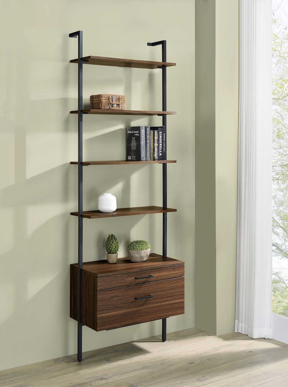 Coaster Owens 96-inch 4-shelf Storage Wall Bookshelf Walnut