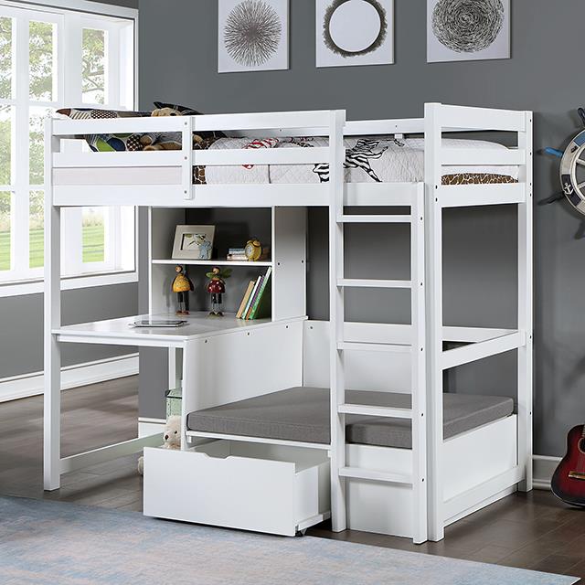 Furniture of America Callistus Twin Workstation Loft Bed, White