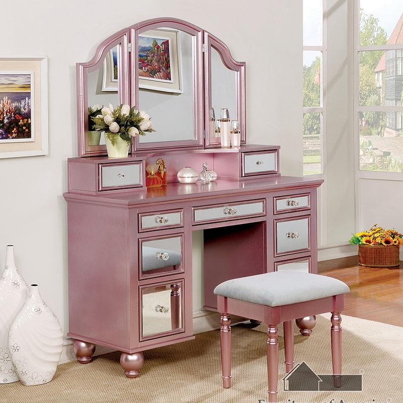 Furniture of America Tracy Vanity w/ Stool, R.Gold