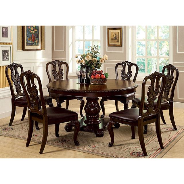 Furniture of America Bellagio Table + 6 Wooden Chairs