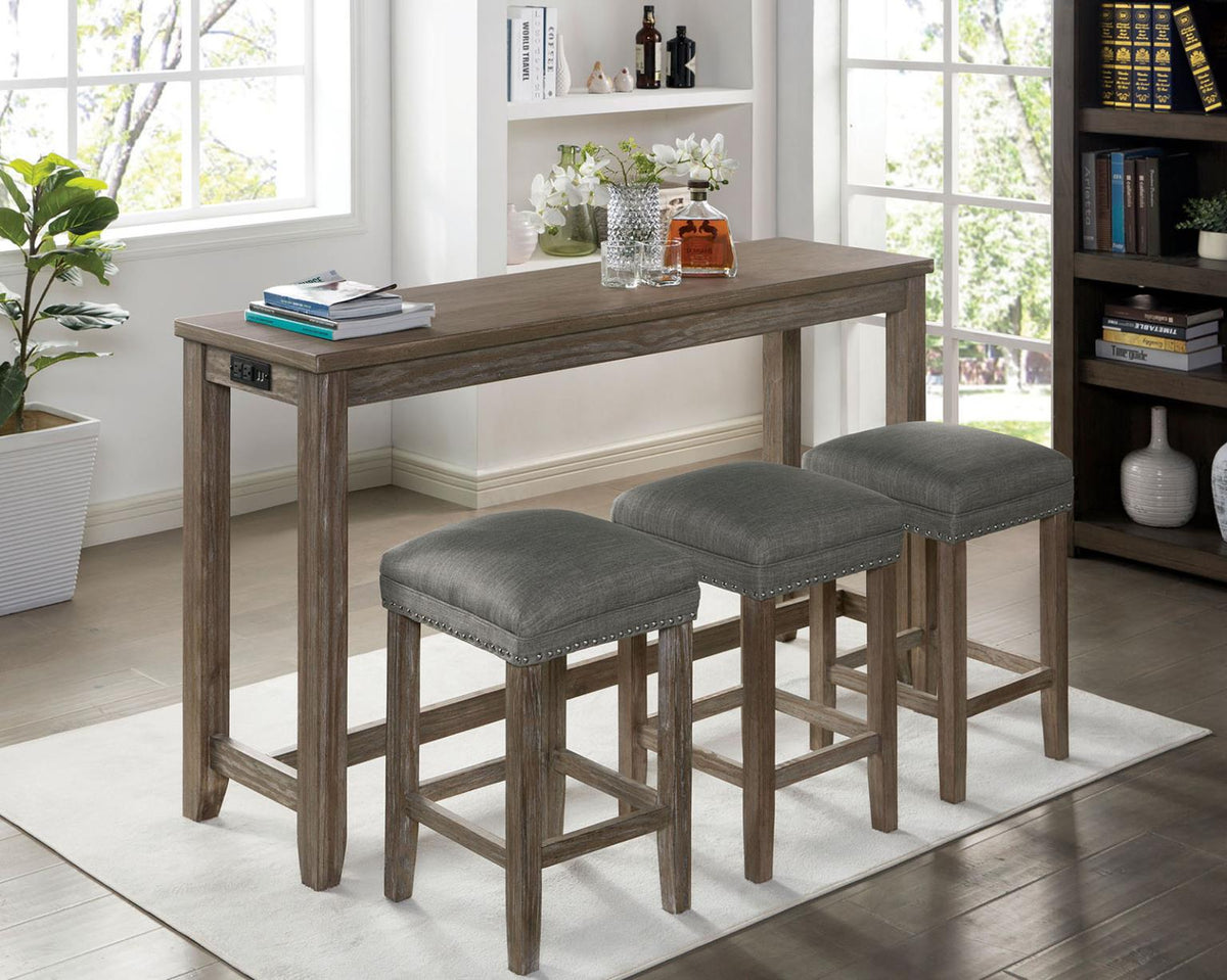 Furniture of America Caerleon 4 Pc. Counter Ht. Table Set, Wire-brushed Gray