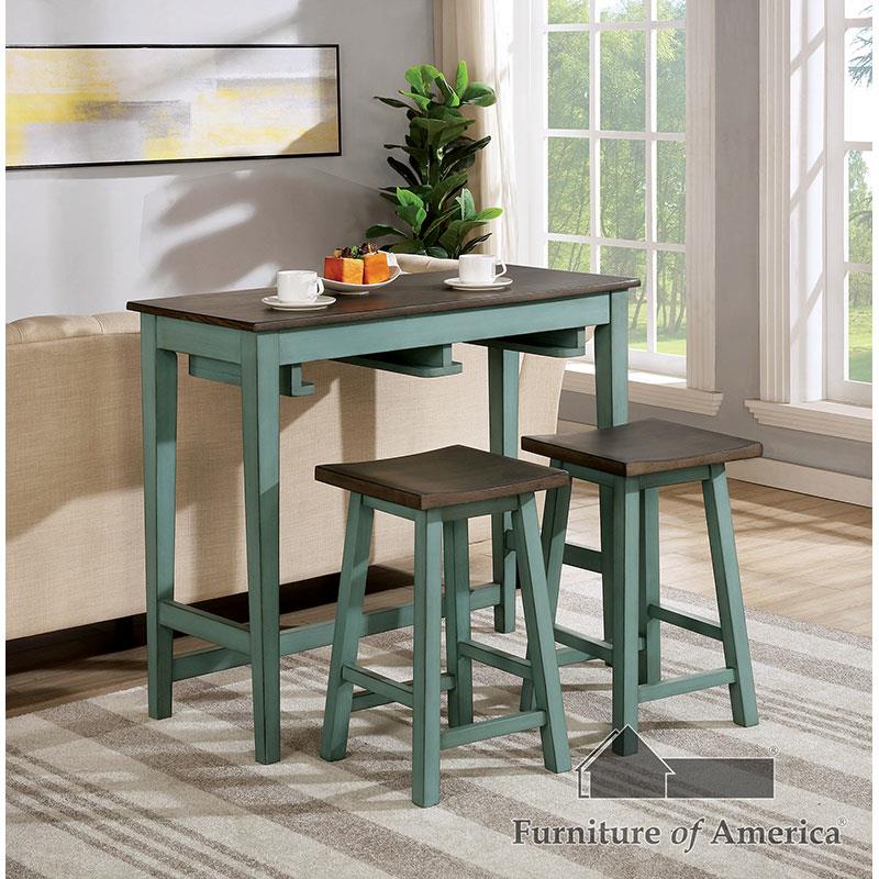 Furniture of America Elinor 3 Pc. Bar Table Set, Antique Teal