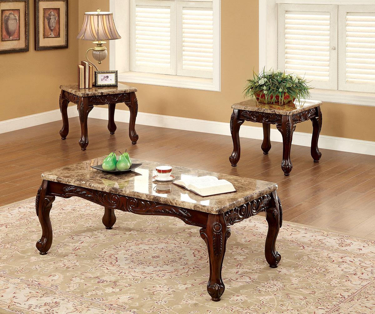 Furniture of America Lechester 3 Pc. Coffee Table Set w/ Faux Marble, Ivory