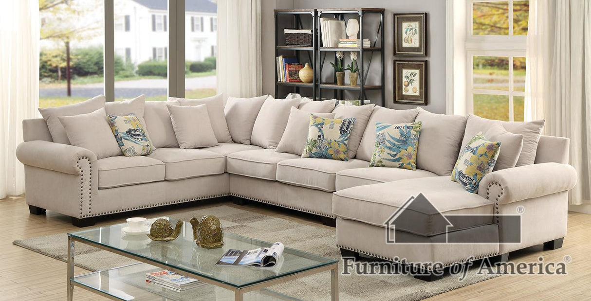Furniture of America Skyler Sectional + Chair, Beige