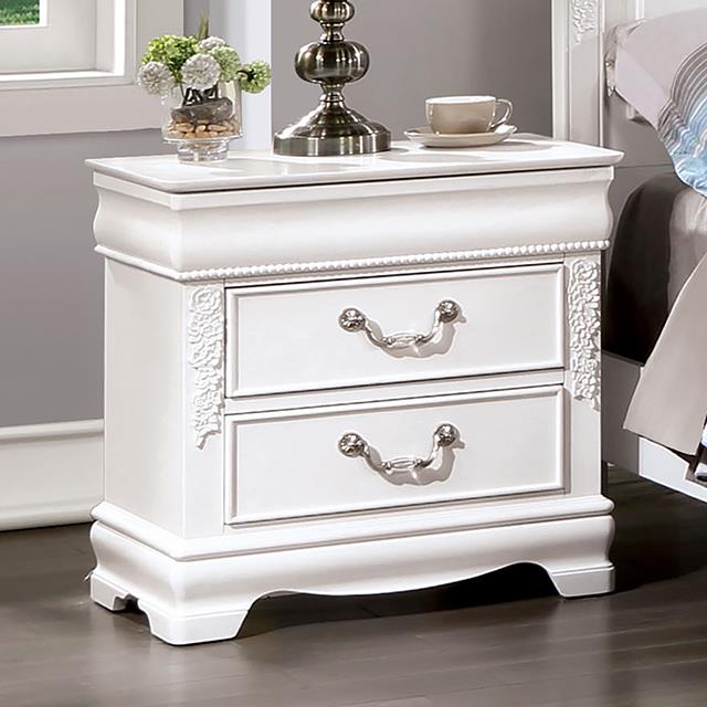 Furniture of America Alecia Nightstand w/ USB, White