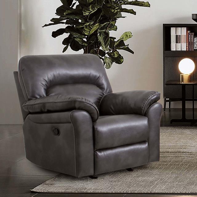 Furniture of America Josias Glider Recliner, Dark Gray Leatherette