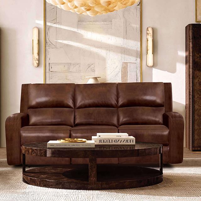 Furniture of America Soterios Power Sofa, Medium Brown