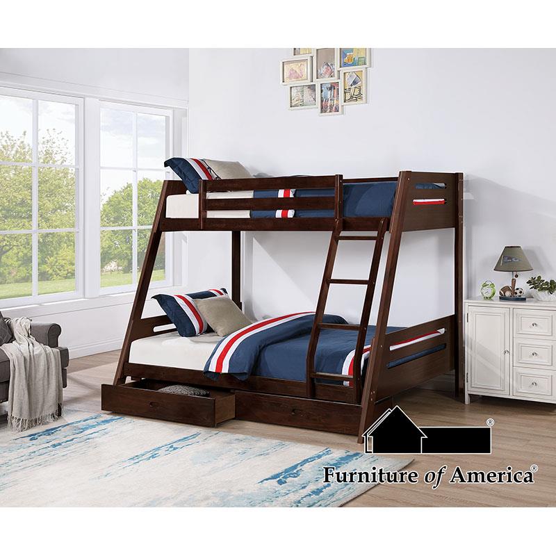 Furniture of America Emilee Twin/Full Bunk Bed, Dark Walnut