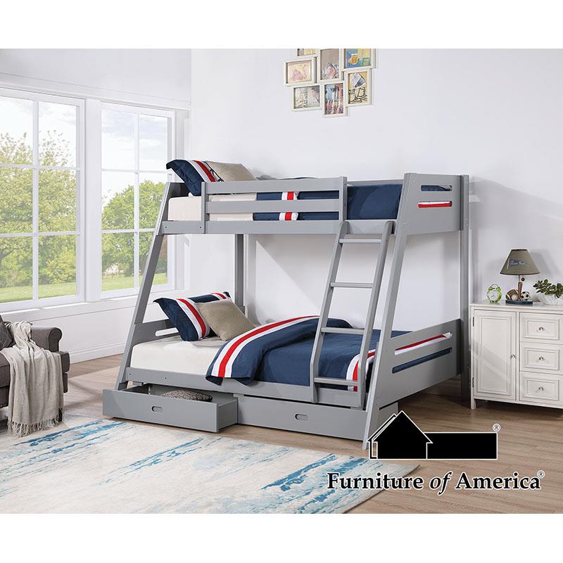 Furniture of America Emilee Twin/Full Bunk Bed, Gray