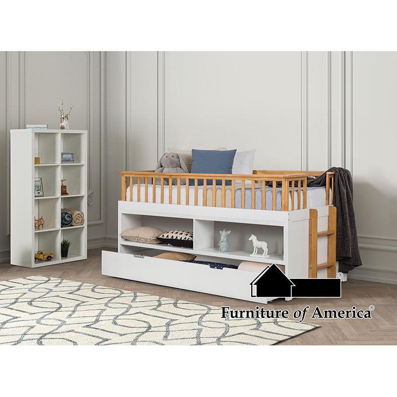 Furniture of America McPherson Twin Captain Bed w/ Trundle, White/Oak
