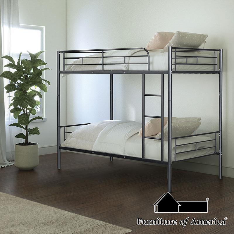 Furniture of America Plutus Twin/Twin Metal Bunk Bed (K/D), Black