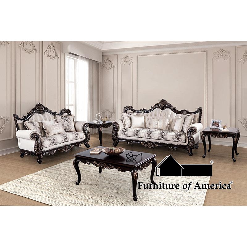 Furniture of America Palencia Sofa, Dark Cherry/Beige