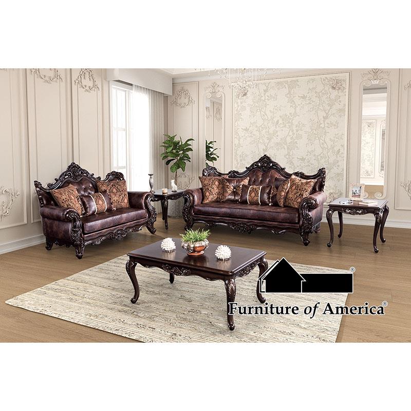 Furniture of America Palencia Sofa, Dark Cherry/Light Brown