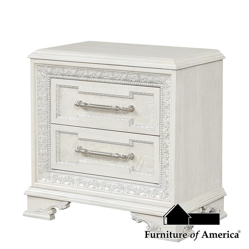 Furniture of America Stella Mia Nightstand w/ USB, Creamy White