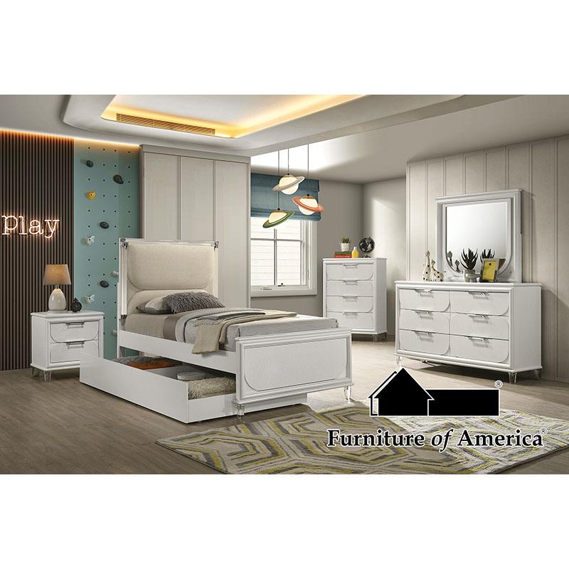Furniture of America Lareina Twin Bed w/ Trundle, Pearl White