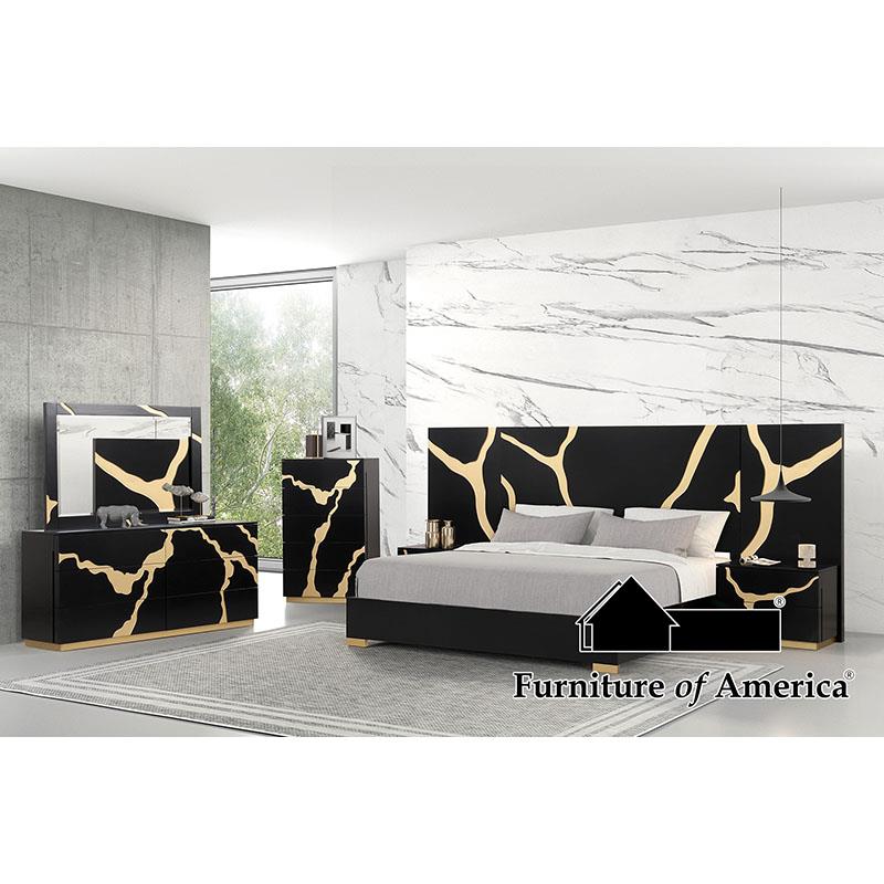 Furniture of America Goldsberg Extended Wall Bed Panel, Black/Gold