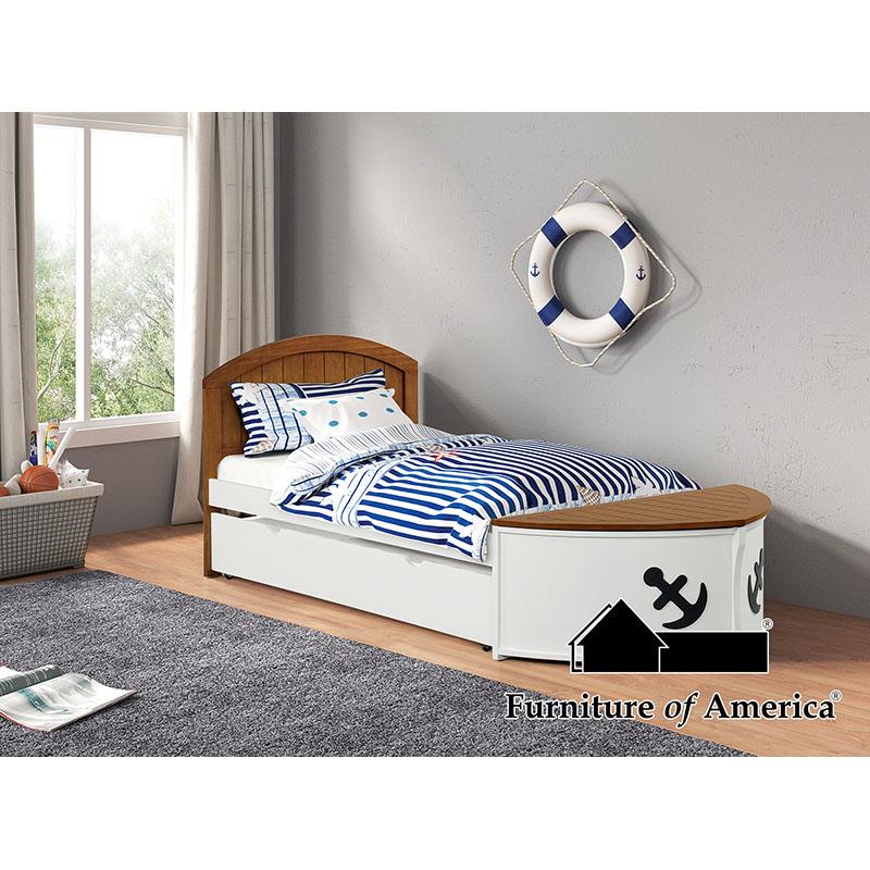 Furniture of America Poseidon Twin Captain Bed w/ Trundle, White/Oak