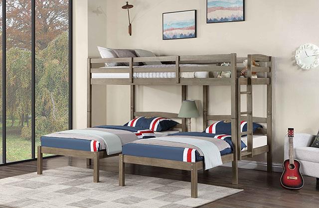 Furniture of America Hortense Triple Twin Bunk Bed, Warm Gray