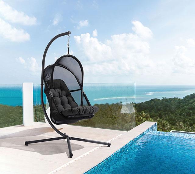Furniture of America Breeze Swing Chair w/ Stand, Black