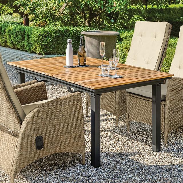 Furniture of America Mackay Patio Dining Table, Gun Metal/Natural Teak
