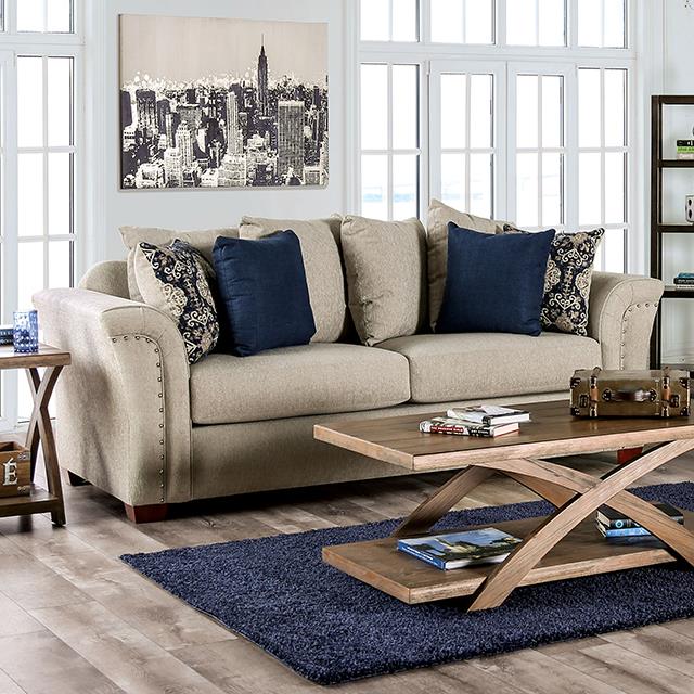 Furniture of America Belsize Sofa, Beige/Navy