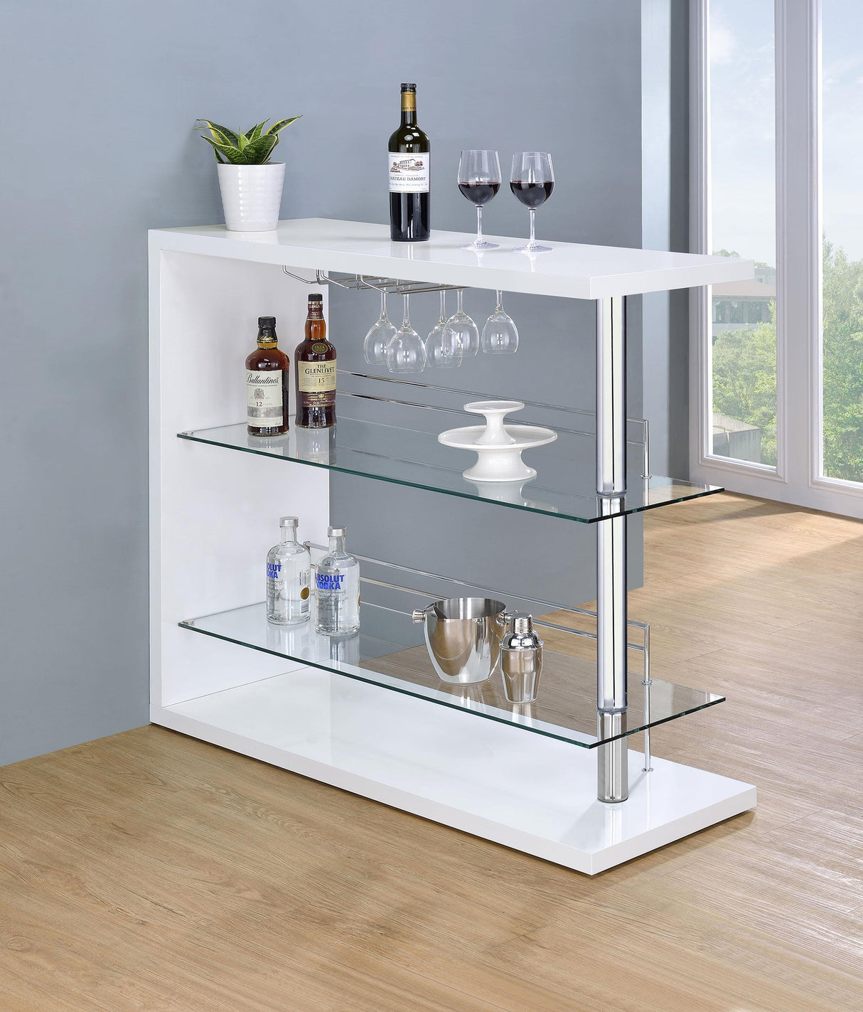 Coaster Prescott Rectangular Home Bar Table White High Gloss