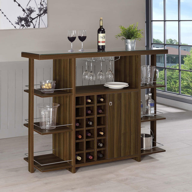 Coaster Evelio 6-shelf Glass Top Home Bar Wine Cabinet Walnut