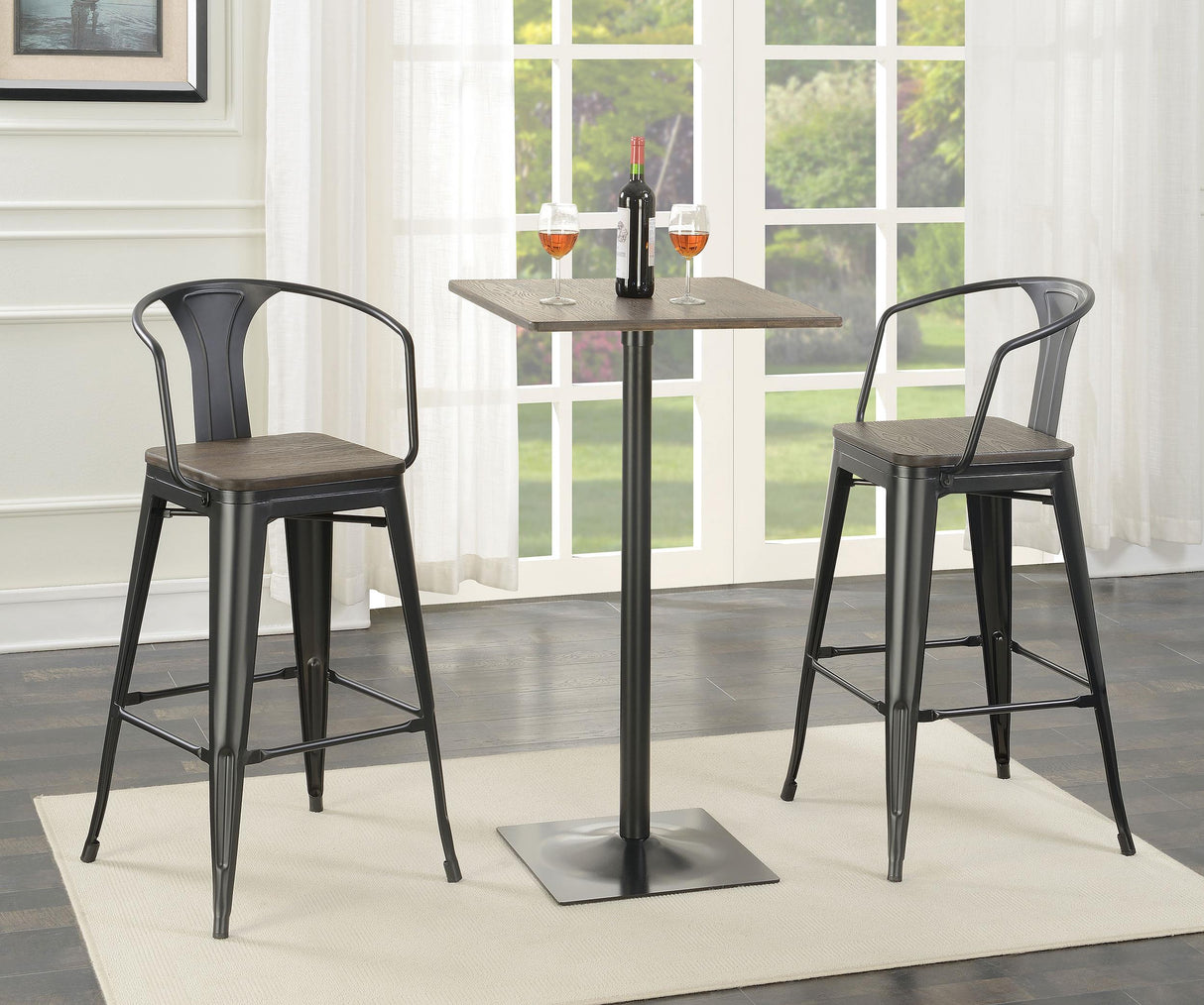 Coaster Cavalier 3-piece Square Bar Table Set Dark Elm and Black