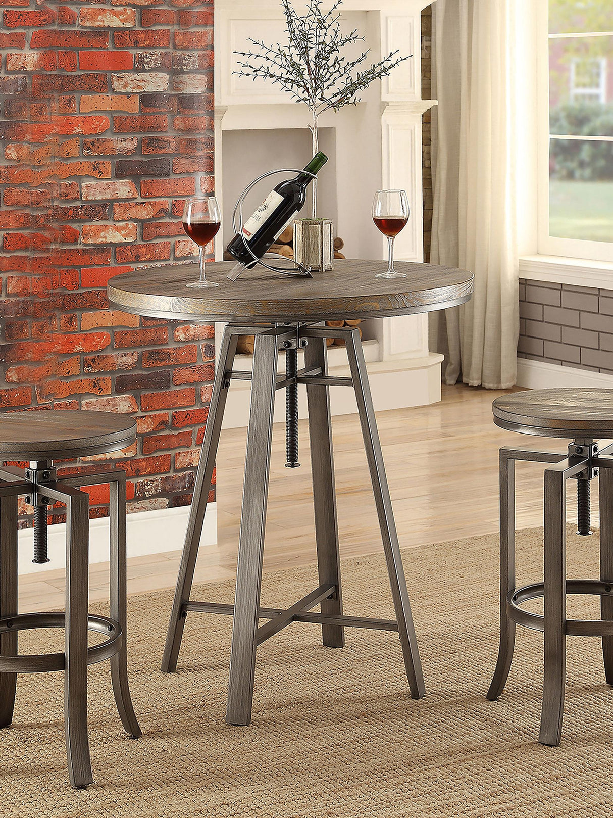 Coaster Bartlett Round 32-inch Adjustable Bar Table Brushed Nutmeg
