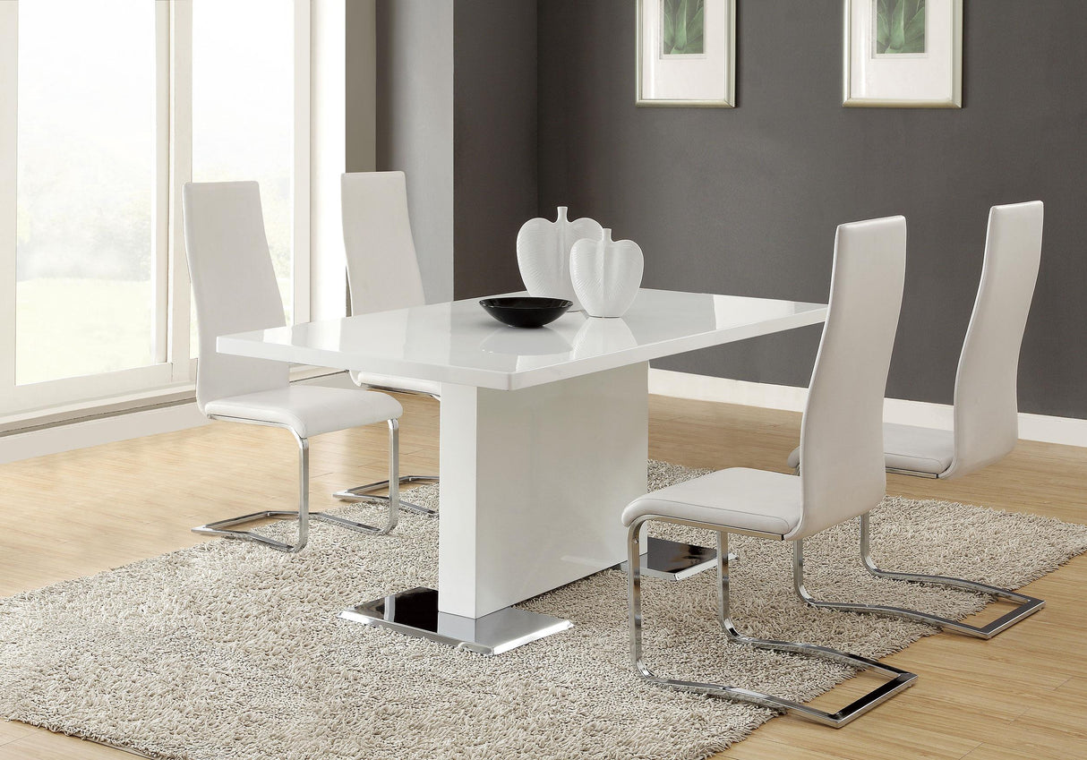 Coaster Anges 5-piece Dining Table Set White High Gloss and White