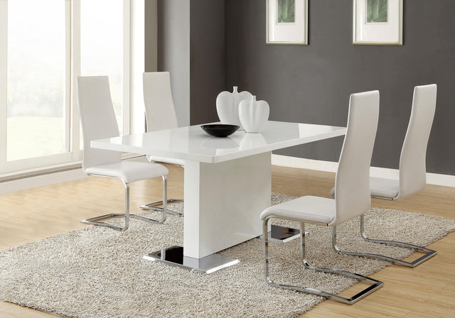 Coaster Anges 5-piece Dining Table Set White High Gloss and White