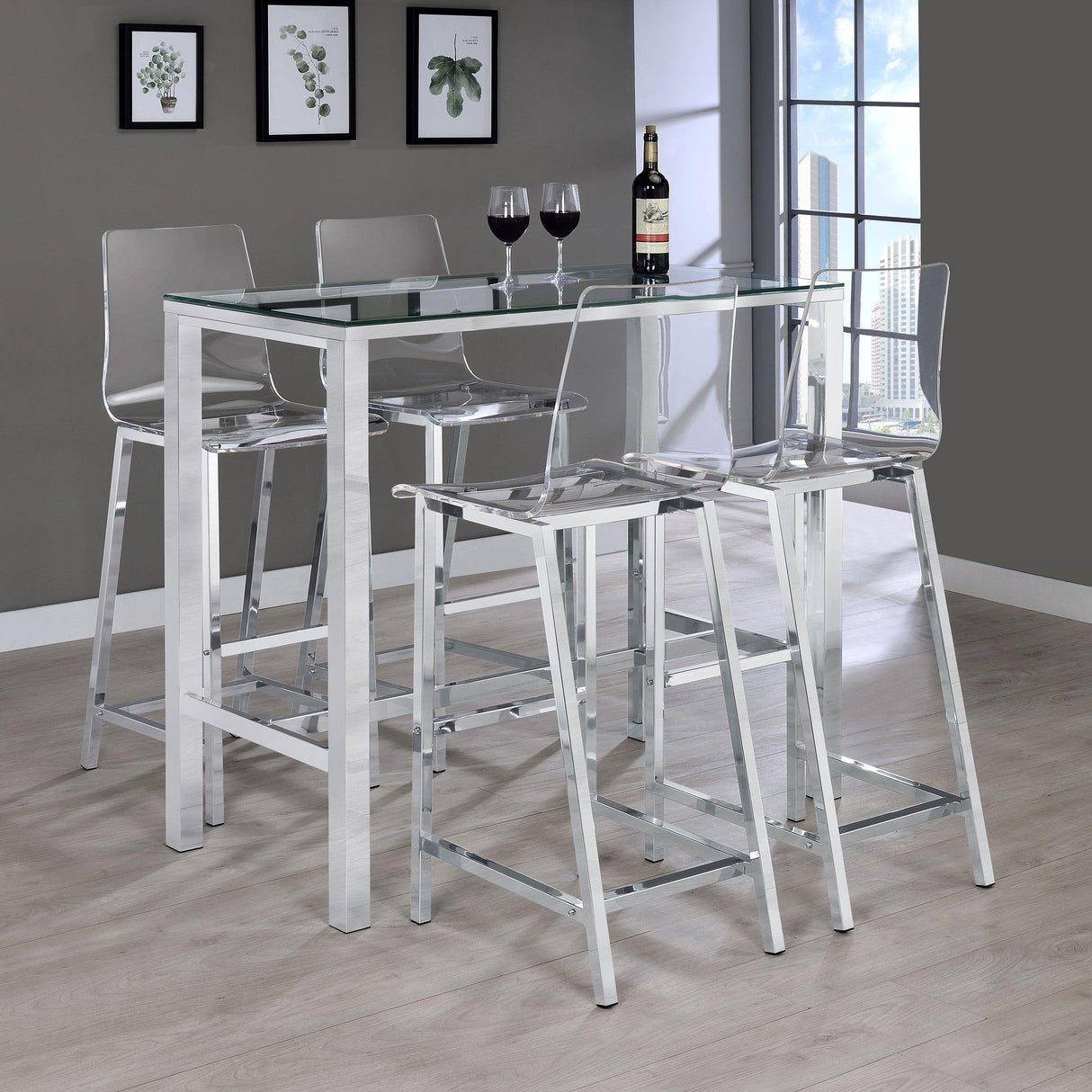 Coaster Tolbert 5-piece Bar Set with Acrylic Chairs Clear and Chrome