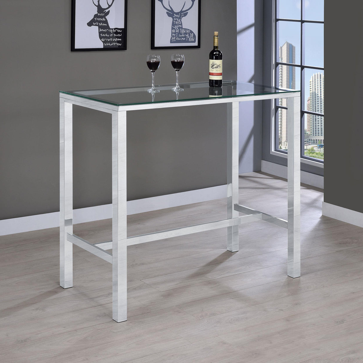 Coaster Tolbert Rectangular 47-inch Glass Top Pub Bar Table Chrome