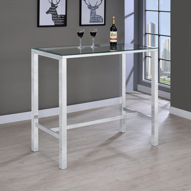 Coaster Tolbert Rectangular 47-inch Glass Top Pub Bar Table Chrome