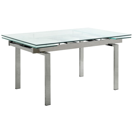 Coaster Wexford 87-inch Glass Top Extension Leaf Dining Table Chrome