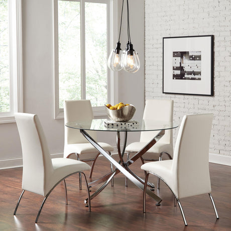 Coaster Beckham 5-piece Round Glass Top Dining Set Chrome and White